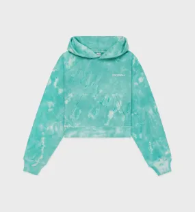 Serif Logo Embroidered Cropped Hoodie - Tahiti Tie & Dye