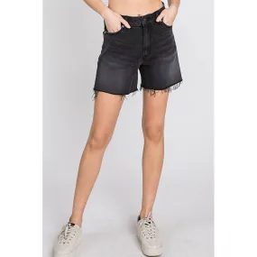 Side Slit A-line Shorts-Washed Black