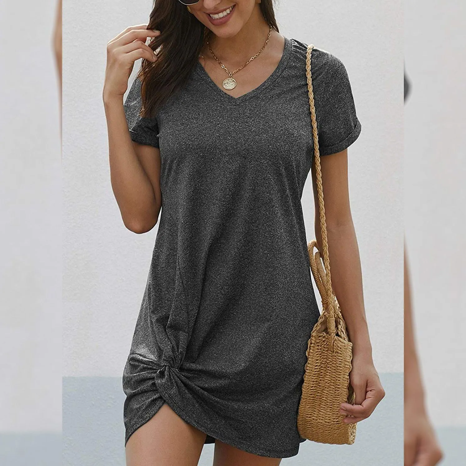 TastyHottie - Dearlovers Womens Short Sleeve Tshirt Side Knot Mini Dress