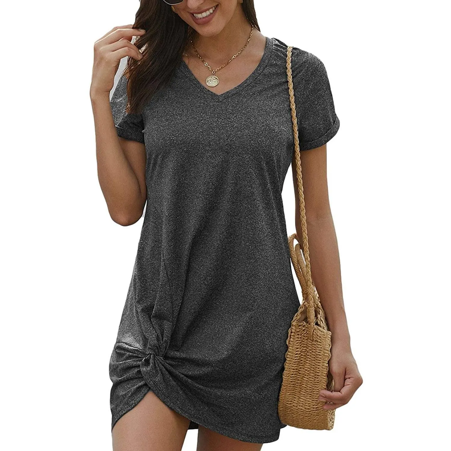 TastyHottie - Dearlovers Womens Short Sleeve Tshirt Side Knot Mini Dress