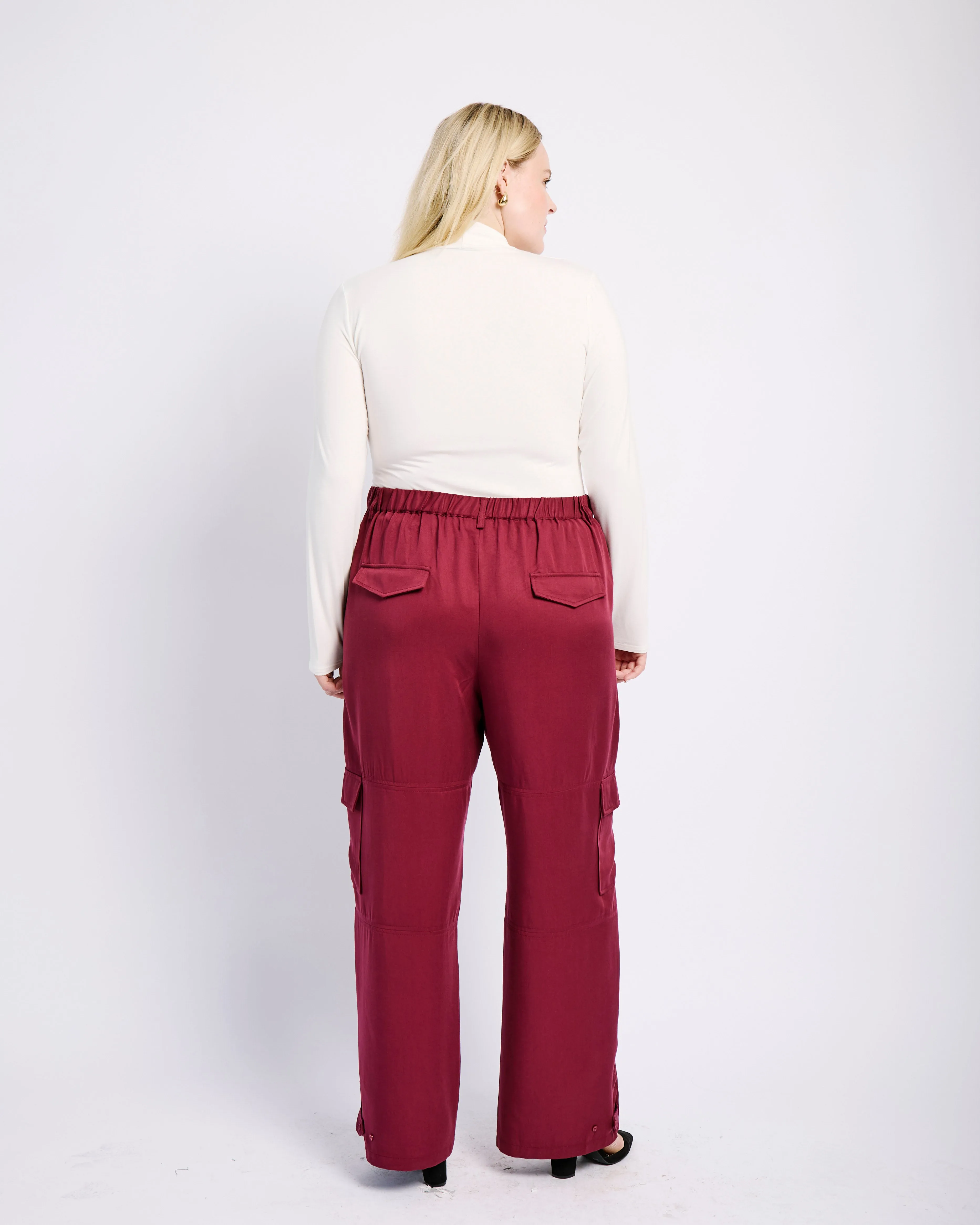 The Lyocell Tailored Utility Pant in Burgundy