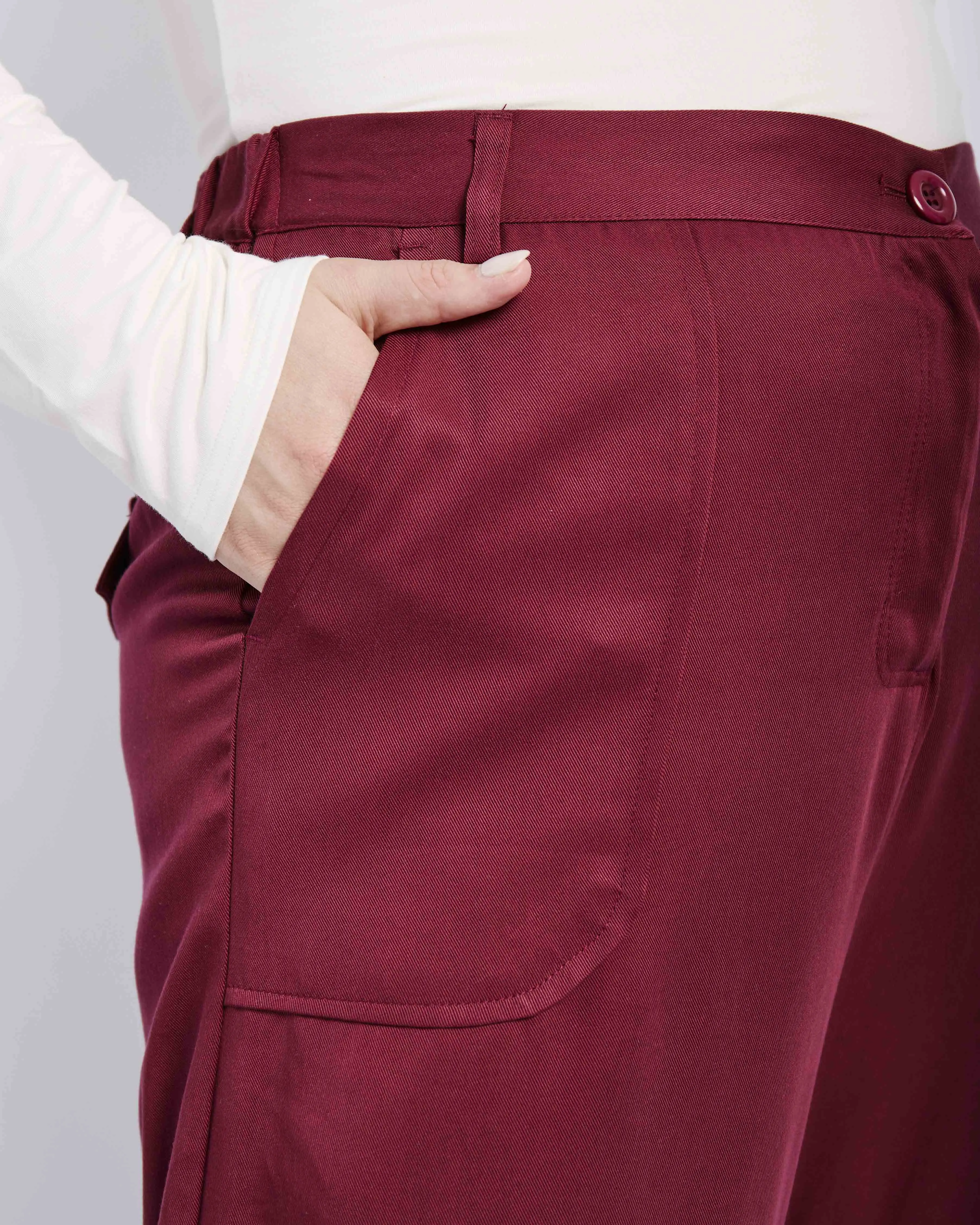 The Lyocell Tailored Utility Pant in Burgundy