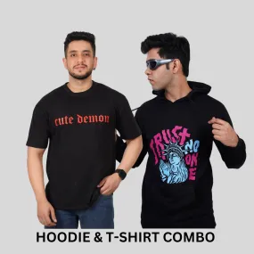 ULTIMATE COMBO - Trust No One Black Hoodie   Cute Demon Black Tees By Demonwear (DW009)