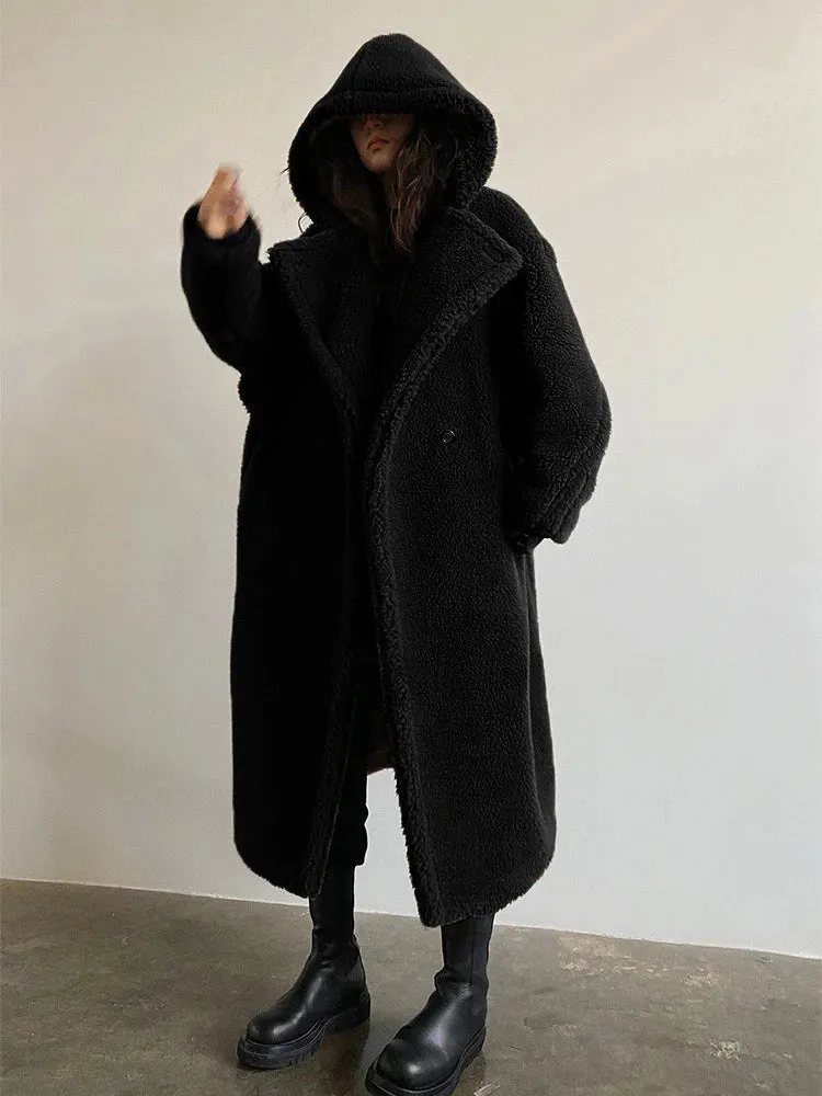 Velvet Faux Fur Hoodies Long Jacket