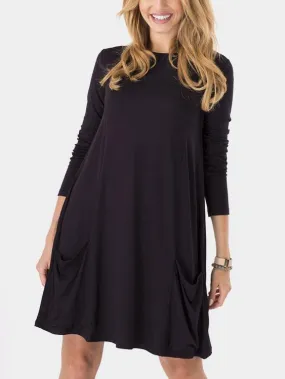 Wholesale Black Round Neck Long Sleeve Plain Casual Dresses