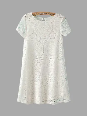 Wholesale Crew Neck Short Sleeve Lace Casual Dress