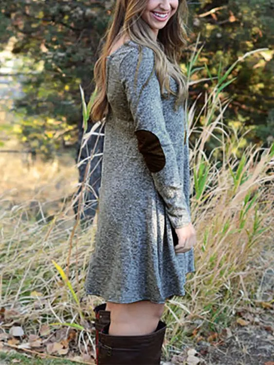 Wholesale Grey Round Neck Long Sleeve Casual Dress