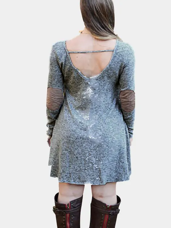 Wholesale Grey Round Neck Long Sleeve Casual Dress