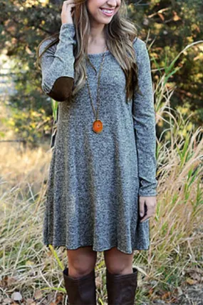 Wholesale Grey Round Neck Long Sleeve Casual Dress