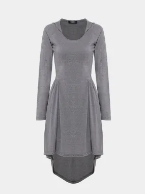 Wholesale Grey V-Neck Long Sleeve Irregular Hem Casual Dress