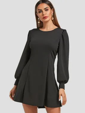 Wholesale Round Neck Plain Long Sleeve Black Casual Dresses